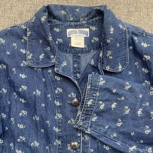 Gotcha Covered Women's Denim Jacket Silver Floral Buttons‎ Y2K Boutique Sz L